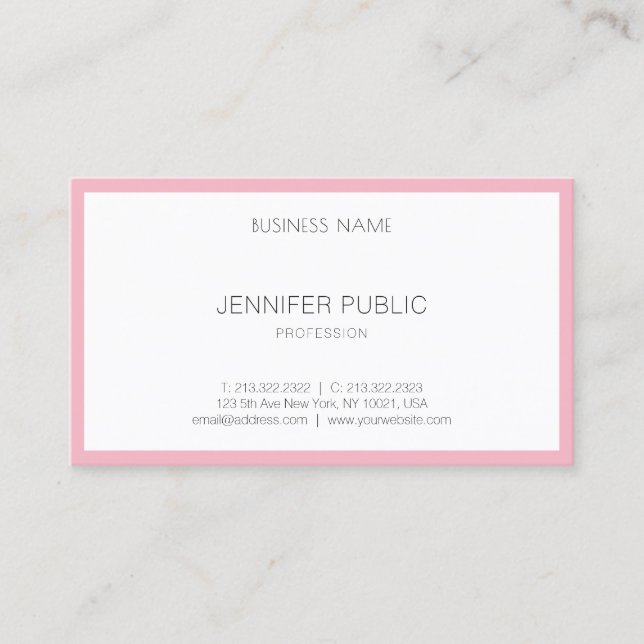 Elegant Blush Pink White Modern Simple Template Business Card (Front)