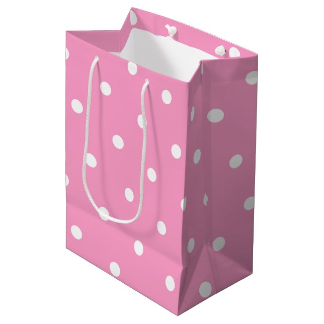 Elegant Blush Pink White Polka Dots Pattern Medium Gift Bag (Front Angled)