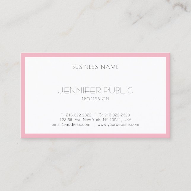 Elegant Blush Pink White Pretty Template Modern Business Card (Front)