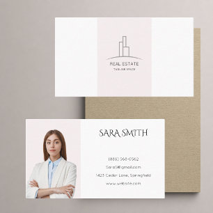 Elegant Blush Pink White Realtor Photo Agent Business Card