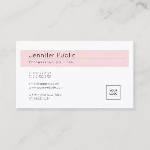 Elegant Blush Pink White Trendy Add Your Logo Business Card