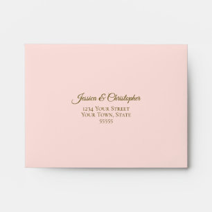 Elegant Blush Pink with Gold Lace Wedding RSVP Envelope