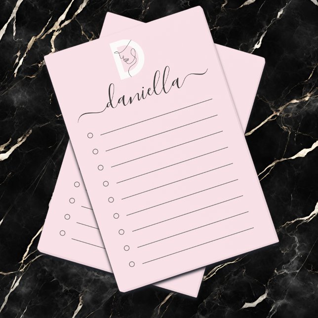 Elegant Blush Pink & Women Face Line Art Monogram Post-it Notes (Creator Uploaded)