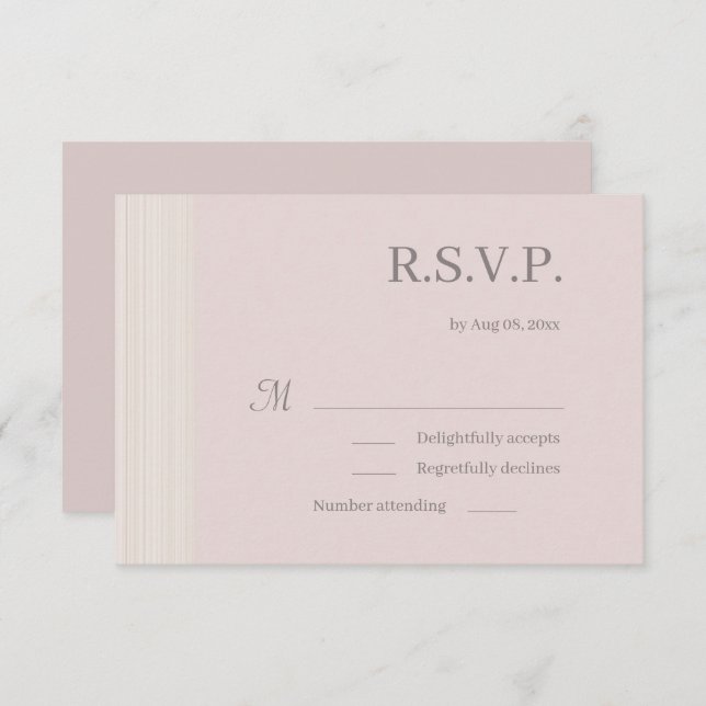 Elegant Blush Pink Wood Grain Stripes Wedding RSVP Invitation (Front/Back)