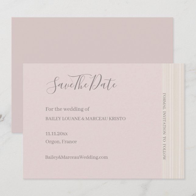 Elegant Blush Pink WoodGrain Save The Date Wedding Invitation (Front/Back)