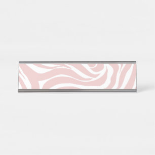 Elegant Blush Pink Zebra White Animal Print Desk Name Plate