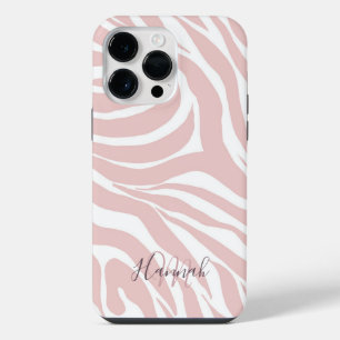Elegant Blush Pink Zebra White Animal Print iPhone 14 Pro Max Case