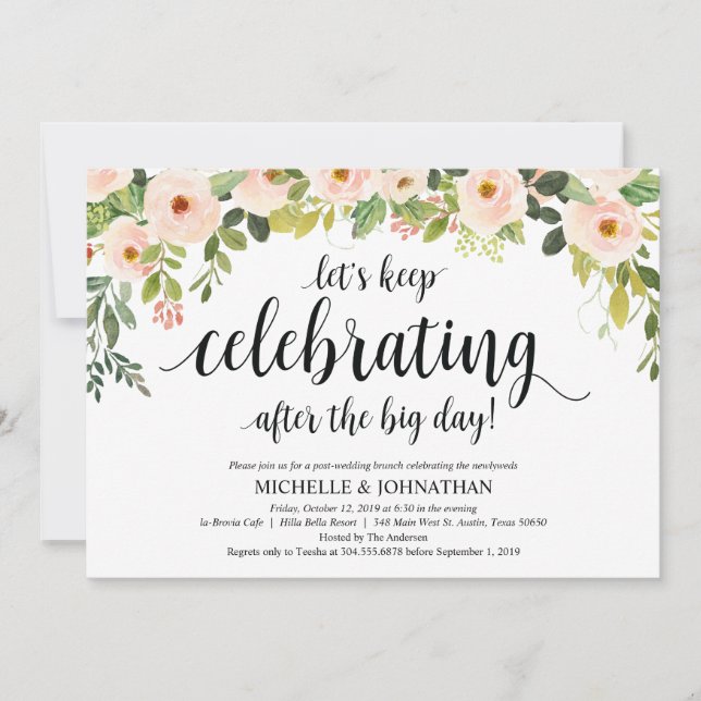 Elegant Blush Post Wedding Brunch Invitation Card (Front)