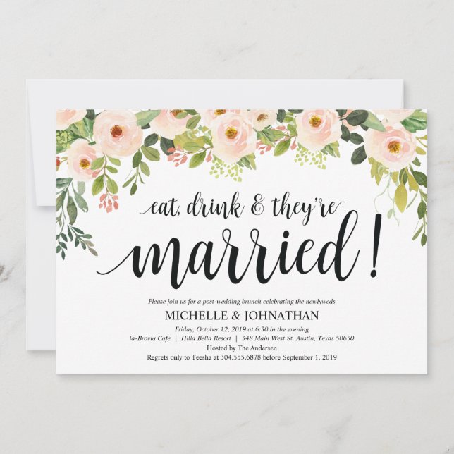 Elegant Blush Post Wedding Brunch Invitation Card (Front)