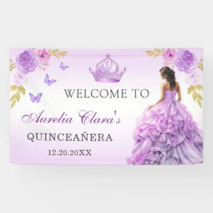 Elegant Blush Purple Floral Quinceañera Birthday Banner