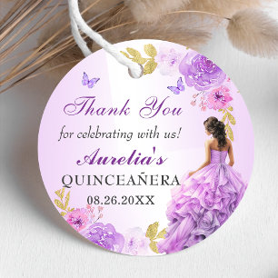 Elegant Blush Purple Floral Quinceañera Birthday Favour Tags