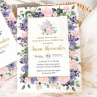 Elegant Blush & Purple Floral Tea Party Birthday