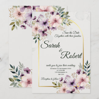 Elegant Blush Purple Floral Wedding Save The Date Invitation