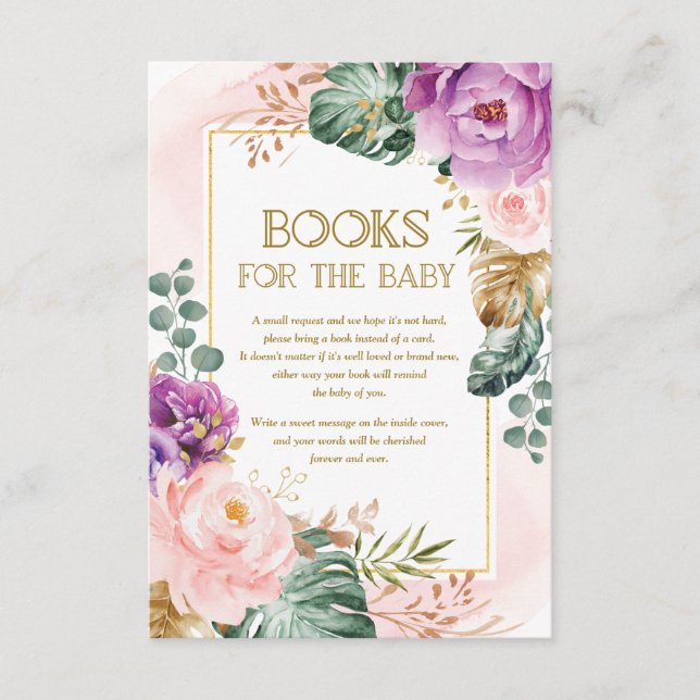 Elegant Blush Purple Tropical Floral Book Request Enclosure Card (Front)