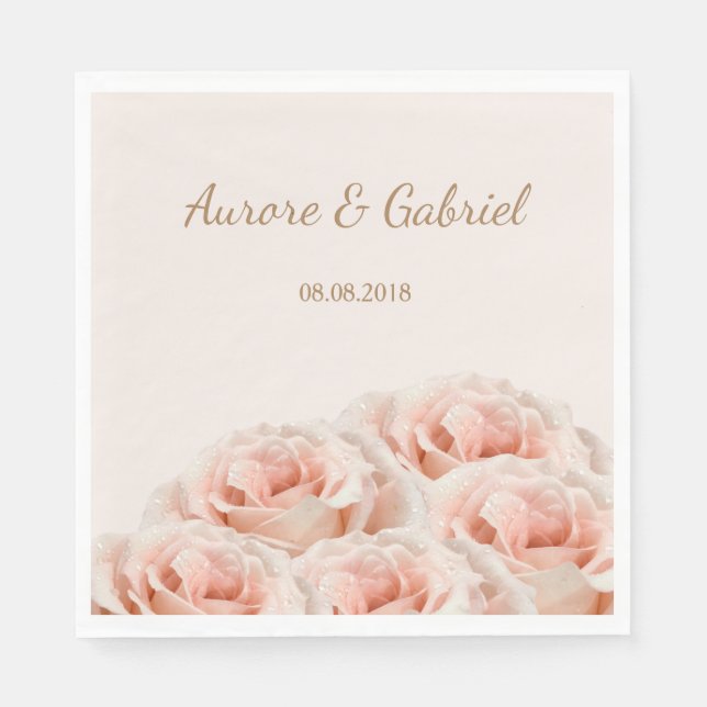Elegant Blush Rose bouquet champagne Gold Wedding Napkin (Front)