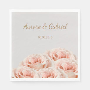 Elegant Blush Rose Bouquet Grey Gold Wedding Napkin