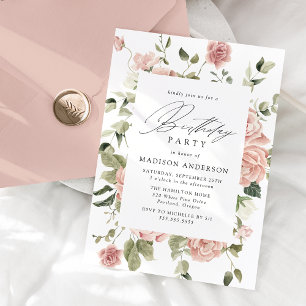 Elegant Blush Rose Garden Birthday Party Invitation