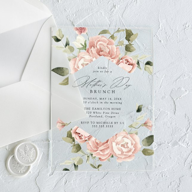 Elegant Blush Rose Garden Mother's Day Brunch Acrylic Invitations (Creator Uploaded)