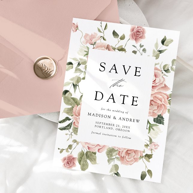 Elegant Blush Rose Garden Wedding Save The Date (Creator Uploaded)