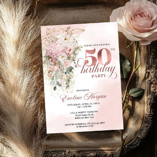 Elegant Blush Rose Gold Eucalyptus 50th Birthday  Invitation