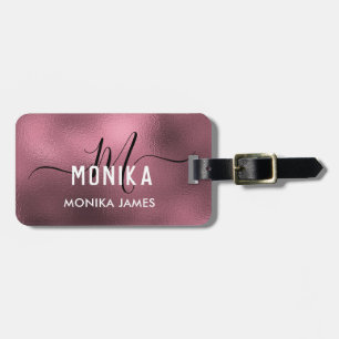 Elegant Blush Rose Gold Foil Monogram Custom Luggage Tag