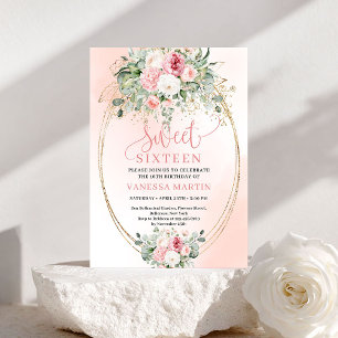 Elegant Blush Rose Gold Sweet Sixteen Invitation