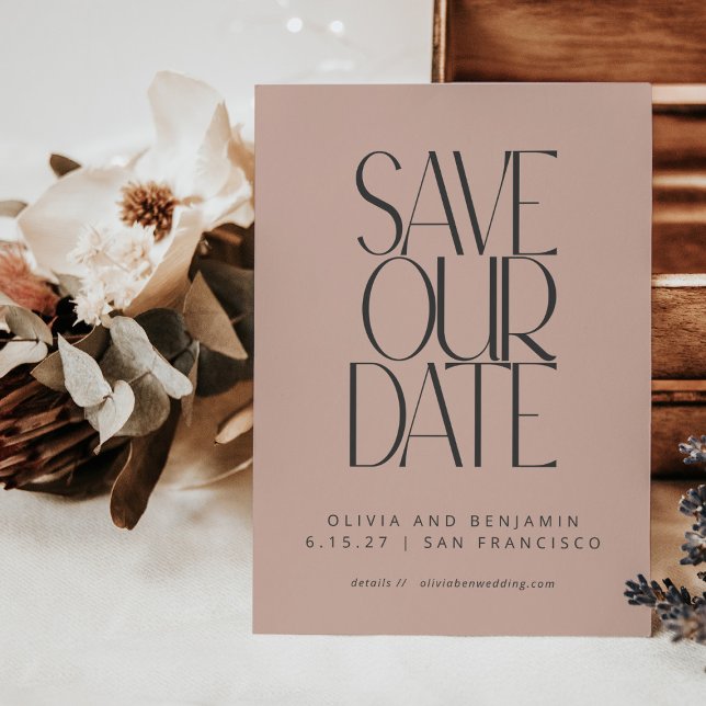 Elegant Blush Rose Mid Century Modern Typography Save The Date (Creator Uploaded)
