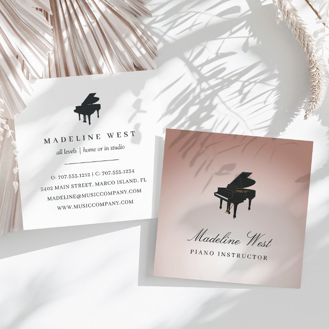 Elegant Blush Rose Piano Instructor Music Teacher Square Business Card (Creator Uploaded)