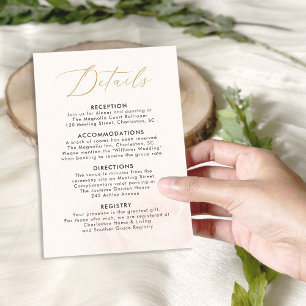 Elegant Blush Rose Wedding Details Enclosure Card