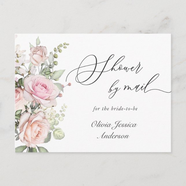 Elegant Blush Roses  Bridal Shower By Mail Postcard (Front)