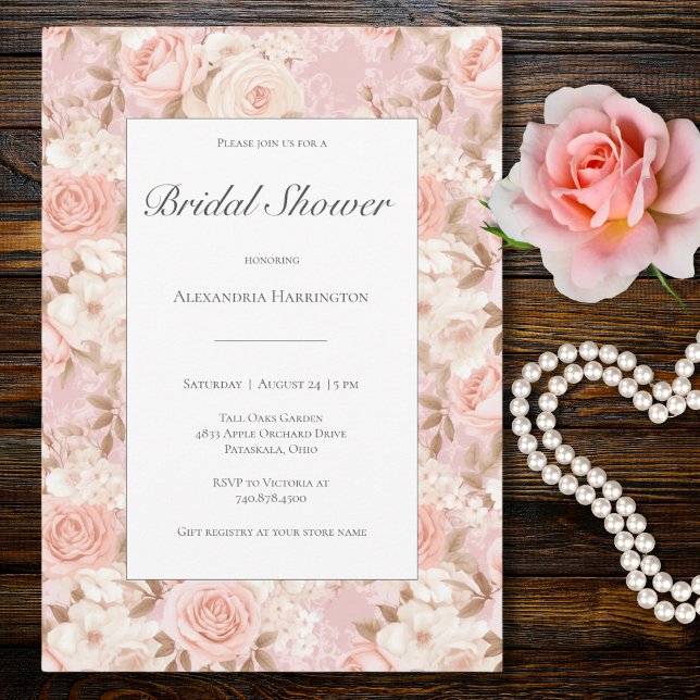 Elegant Blush Roses Bridal Shower  Invitation (Creator Uploaded)