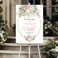 Elegant Blush Roses Gold Bridal Shower Welcome