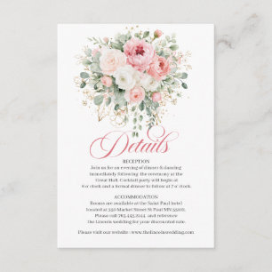 Elegant Blush Roses Gold Wedding Details Card
