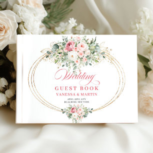 Elegant Blush Roses Gold Wedding Guest Book