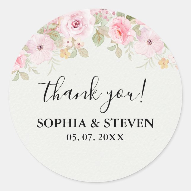 Elegant blush roses wedding classic round sticker (Front)