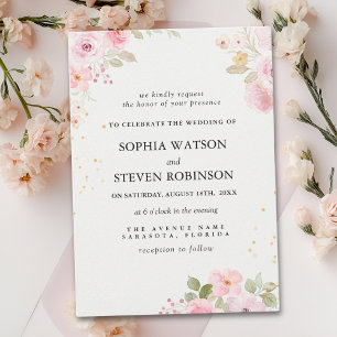Elegant blush roses wedding invitation