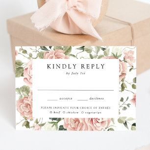 Elegant Blush Roses Wedding Meal Choice RSVP Card