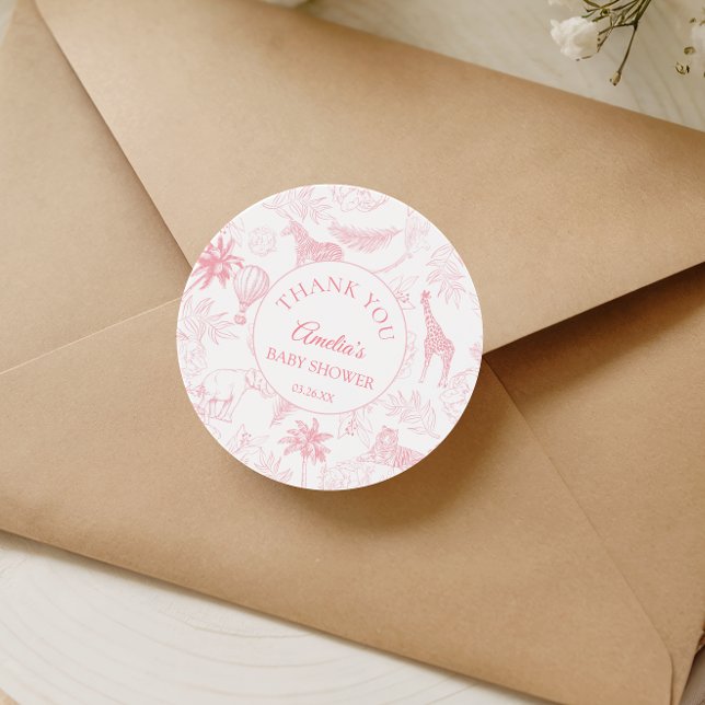 Elegant Blush Safari Jungle Animals Baby Shower Classic Round Sticker (Creator Uploaded)