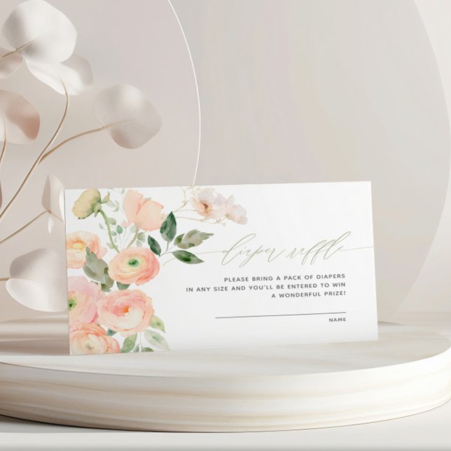 Elegant Blush & Sage Green Flowers Diaper Raffle Enclosure Card (Creator Uploaded)