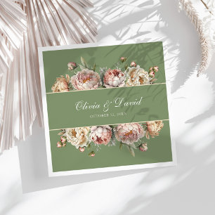 Elegant Blush Sage Green Peonies Paper Napkin