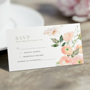 Elegant Blush & Sage Green Wedding RSVP Card