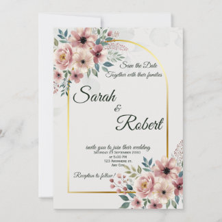 Elegant Blush Sage Wedding Save The Date Floral Invitation