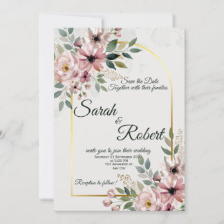 Elegant Blush Sage Wedding Save The Date Floral Invitation