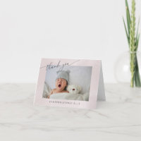 Elegant Blush Script Baby Birth Two Photo Folded