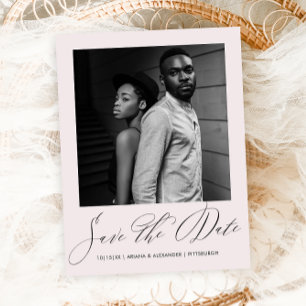 Elegant Blush Script Photo Wedding Save the Date Postcard
