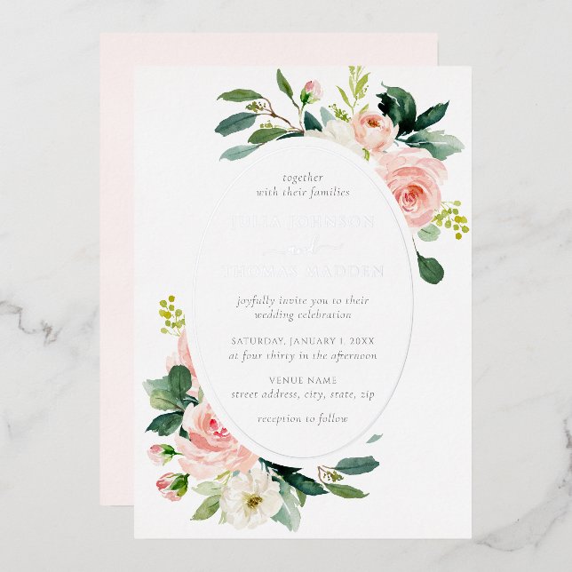 Elegant Blush Silver Floral Wedding  (Front/Back)