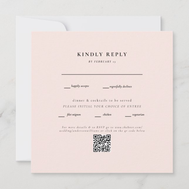 Elegant Blush Square Wedding QR Code RSVP (Front)