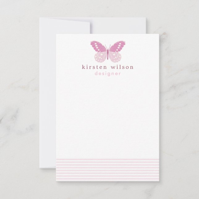 Elegant Blush Stripes & Butterfly - Personalised Card (Front)