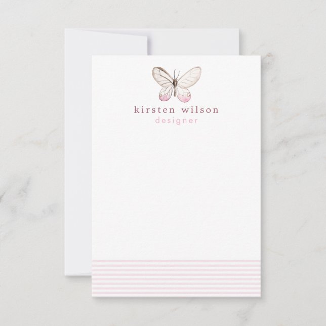 Elegant Blush Stripes & Butterfly - Personalised Card (Front)
