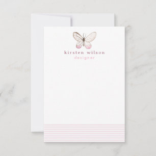 Elegant Blush Stripes & Butterfly - Personalised Card